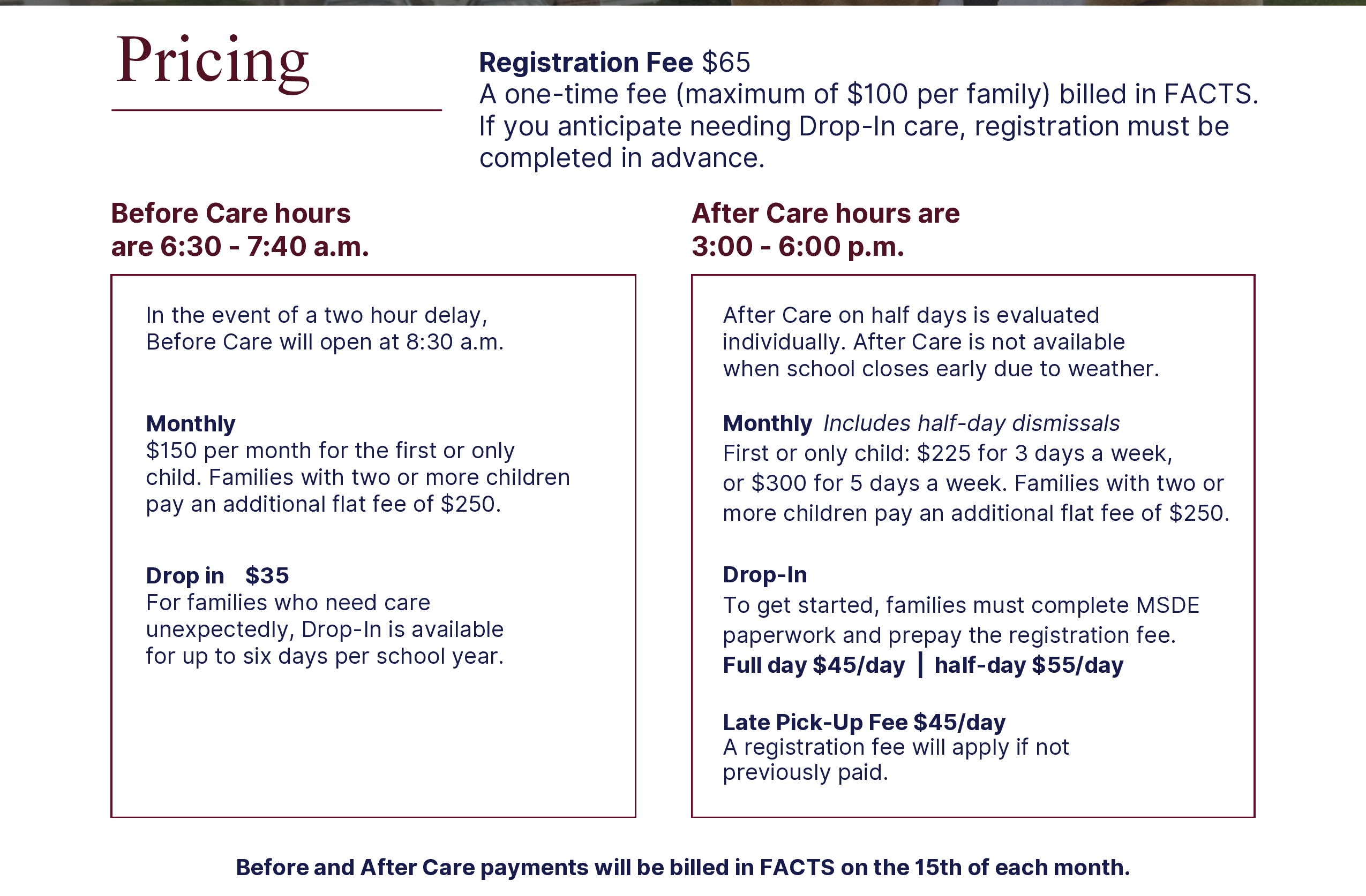 St Mark Catholic School in Catonsville, MD Before and After Care pricing 